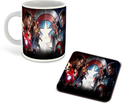 FLEXERSTYLE NEW2025-WYK- Avengers All Characters Printed White Coffee With Coaster-D-19 Ceramic Coffee Mug(325 ml)