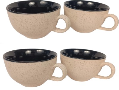 QIMACPLUS White Matt Inside Black Finish Elegant Design Plain Sparkling Soup, Hot Tea Cup Ceramic Coffee Mug(350 ml, Pack of 4)