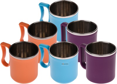 HOMESTIC Steel Double Wall Coffee Cup|Milk for Kids & Adults|Pack of 6|Multicolor Stainless Steel Coffee Mug(400 ml, Pack of 6)