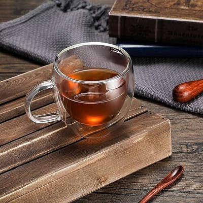 Zashvi Double Walled Cup Glass Coffee Mug(250 ml)