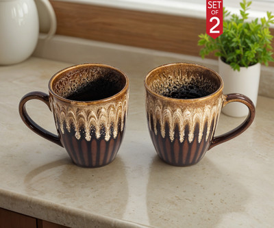 Moon Dust Brown & Beige Flow Design Stoneware, Ceramic Coffee Mug(300 ml, Pack of 2)