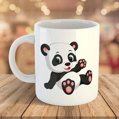 Soulfox Cute Baby Panda Printed Coffee-White Funny,375ml Tea Cup Gift for Kids Ceramic Coffee Mug(375 ml)