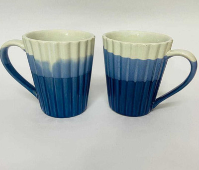 Your Local Store Blue:White Color Ceramic Cups With Handle Giftings Set Of 2 Ceramic Coffee Mug(320 ml, Pack of 2)