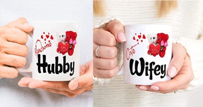 dk printing CUTE HUBBY CUTE WIFEY LOVELY MUG SET Ceramic Coffee Mug(350 ml, Pack of 2)