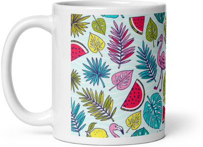 Dr Farfar Leaves Duck And Watermelon Pattern Gift Item Ceramic Coffee Mug(350 ml)