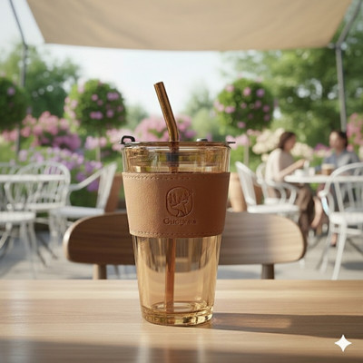 NowExp Reusable Tumbler with Straw & Leak-Proof Lid Stylish Leather Sleeve Plastic Coffee Mug(450 ml)