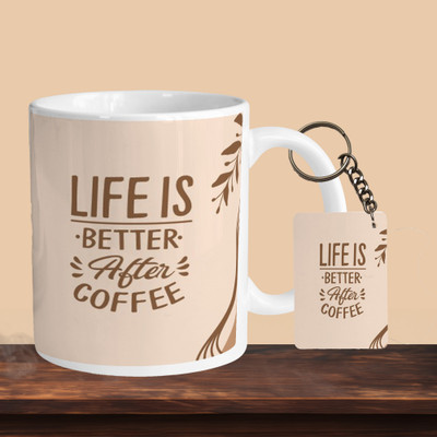 VM SHOPPING MALL Life Is Better After Coffee R-R Ceramic Coffee Mug(330 ml, Pack of 2)