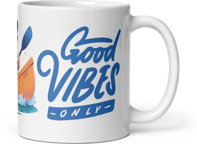 Harvinest Good Vibes Only White Glossy ceramic Ceramic Coffee Mug(330 ml)