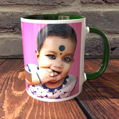 TPA4U Energetic and Fun for Kids TPD55RHM8 Green Round Handle Ceramic Coffee Mug(330 ml)
