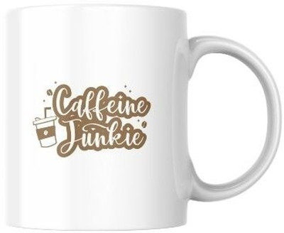 PRINTVIBEZ Caffeine Junkie Printed Ceramic Coffee Mug(350 ml)