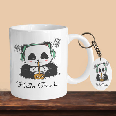 VM MALL 101_Hello Panda R-O Ceramic Coffee Mug(330 ml, Pack of 2)