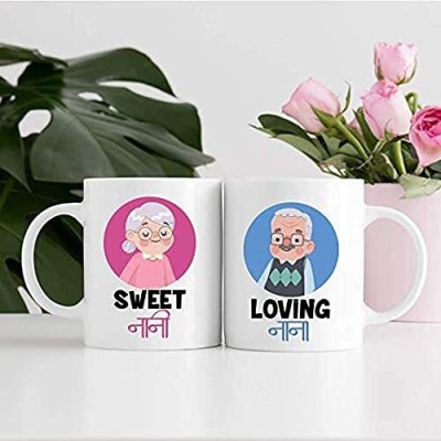 V Kraft Best nana nani Ever Unique dad mom Quote Printed Stylish Coffee /60 Ceramic Coffee Mug(330 ml, Pack of 2)