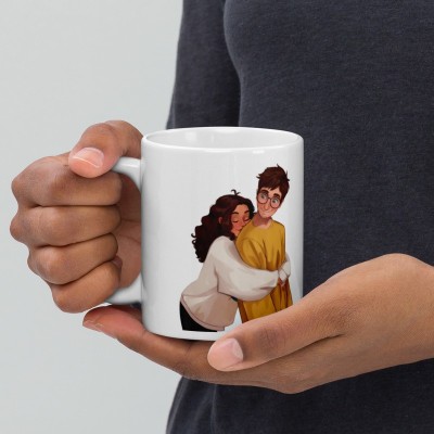Mr UVD Couples Hugging each other 811 Best Gift Item for Boyfriend Couples Wife's Ceramic Coffee Mug(350 ml)