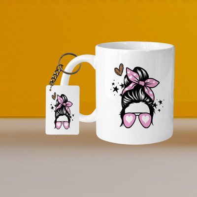 VMSHOPPINGMART 101_Perfect for Coffee and Tea - With Keychain VM Girl L R Ceramic Coffee Mug(332 ml, Pack of 2)