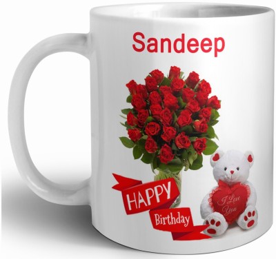 P89M Happy Birthday Sandeep Name Printed Ceramic Coffee Ceramic Coffee Mug(330 ml)