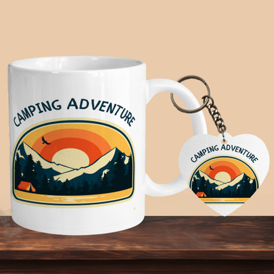 VM SHOPPING MALL Camoing Adventure R-H Ceramic Coffee Mug(330 ml, Pack of 2)