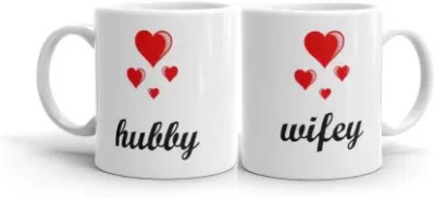 dk printing BEST HUBBY AND WIFEY COMBO MUG ,LOVE THIS MUG HUSBAND WIFE FOR EACH OTHER Ceramic Coffee Mug(350 ml)