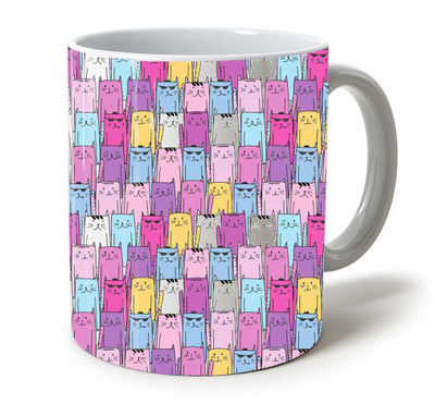 Vihaan Fashions Cute Cat Printed Ceramic Coffee | Colorful Cartoon Kitty Design-698 Ceramic Coffee Mug(350 ml)