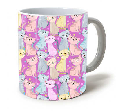 Vihaan Fashions Cute Cat Printed Ceramic Coffee | Colorful Cartoon Kitty Design-683 Ceramic Coffee Mug(350 ml)