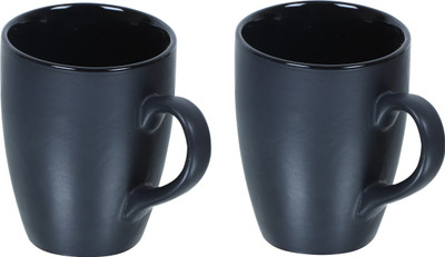 QIMACPLUS Indian Handcrafted Ceramic Black Finish Design Soup/Tea/Coffee/Mug Set of 2 Ceramic Coffee Mug(300 ml, Pack of 2)