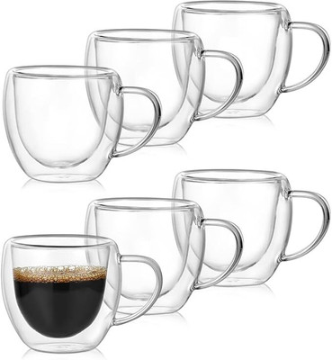 FANCYTREND Small Size Double Wall Glass Tea Insulated Coffee Cups for Drinks Elegant, Glass Coffee Mug(80 ml, Pack of 6)