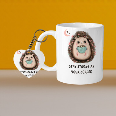 VM MALL 101_Perfect for Coffee and Tea - With Keychain VM Stay Strong As Your Coffee L H Ceramic Coffee Mug(330 ml, Pack of 2)