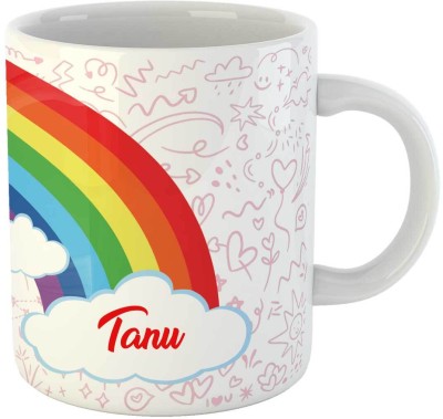 ARTBUG Rainbow & Unicorn Theme Customised Coffee Coffee Cup, Name - Tanu Ceramic Coffee Mug(350 ml)