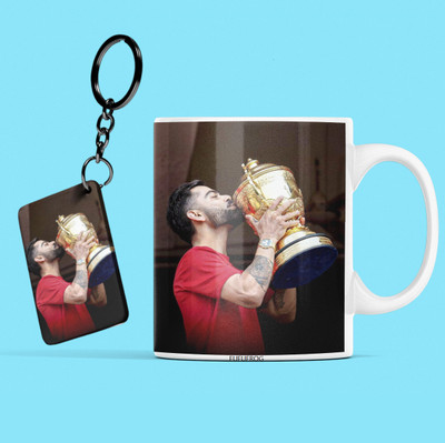 Fufufrog Mug with keychain for RCB fans Ceramic Coffee Mug(350 ml)