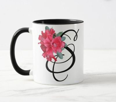 Printsalive S letter Name Red flower boho dual tone Ceramic Coffee Mug(340 ml)