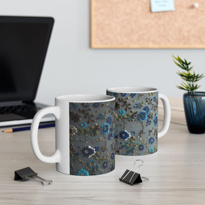THE Caicos Set of Two Ceramics with Designer Blue Floral Print | Unique Home Gift Ceramic Coffee Mug(350 ml, Pack of 2)