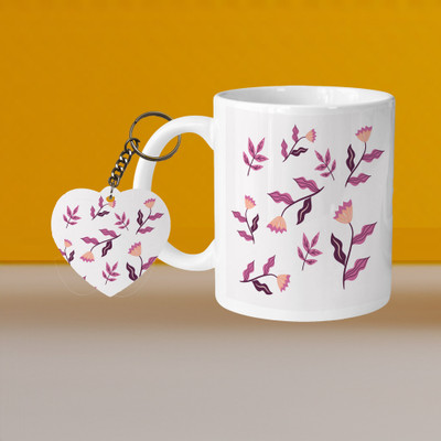 Hunter Studio 101_Perfect for Coffee and Tea - With Keychain VM Leafs L H Ceramic Coffee Mug(330 ml, Pack of 2)