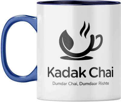 YuBingo Strong Chai - Kadak Chai Design, Dark Blue Inner & Handle Ceramic Coffee Mug(310 ml)