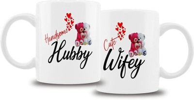 dk printing VALENTINE GIFT MUG SET FOR HUBBY WIFEY, LOVELY COMBO SET FOR HUSBAND AND WIFE Ceramic Coffee Mug(350 ml, Pack of 2)