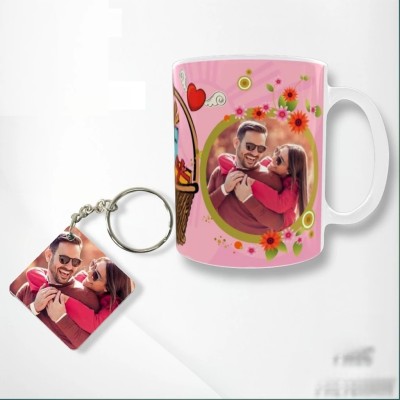 PrintIND Photo Printed Cup For Birthday , Anniversary Gift White mug + Keychain Ceramic Coffee Mug(360 ml)