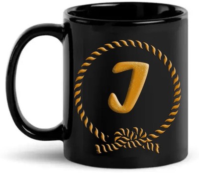 LOROFY Letter Alphabet I Printed Gold Rope Design Ceramic Coffee Mug(350 ml)