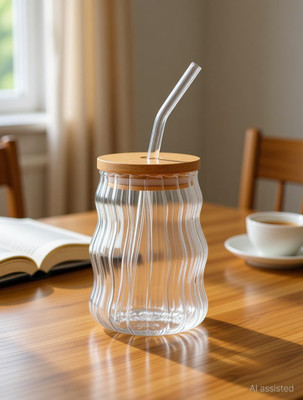 QPBM Green Tea and Coffee Cup Can Sipper with Lid and Straw Glass Coffee Mug(510 ml)
