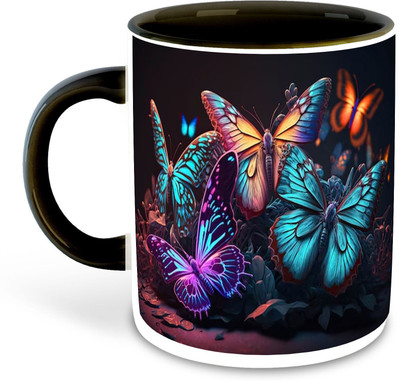 Daddy dream NEW-ButterflyLoverPrintedBlack-197 Ceramic Coffee Mug(325 ml, Pack of 4)
