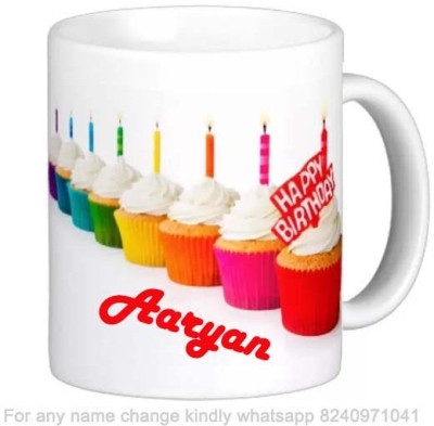 Exocticaa Happy Birthday Gift for Aaryan Cake theme Message 022 Ceramic Coffee Mug(325 ml)