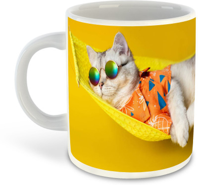 FLEXERSTYLE NEW2025-CSK Cat Lover White Ceramic Coffee Cup & -D15 Ceramic Coffee Mug(325 ml)
