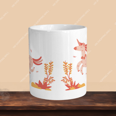 VM MALL 101_Perfect for Coffee and Tea - With Keychain VM Unicorn Pink L H Ceramic Coffee Mug(330 ml, Pack of 2)