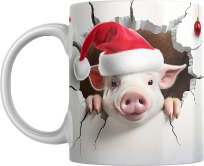 Srirudh 3D Santa Pig Festivity Coffee Cup for Xmas Joy - Ceramic Coffee Mug(350 ml)