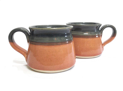 Zruddha Studio Pottery Handcrafted Peach and Gray Ceramic Coffee Mug(200 ml, Pack of 2)