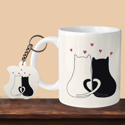VM SHOPPING MALL Cat Love L-A Ceramic Coffee Mug(330 ml, Pack of 2)
