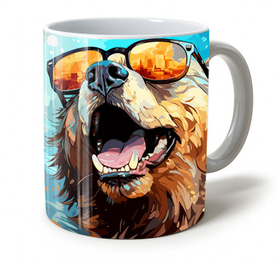 Vihaan Fashions Happy Bear with City Reflected Sunglasses Printed Ceramic Coffee Mug(350 ml)