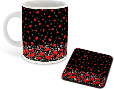 whats your kick CSK Rangoli Pattern Printed White Ceramic Coffee Cup With Coaster- D9 Ceramic Coffee Mug(325 ml)
