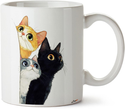 FirseBUY Colorful Cats Printed Ceramic Coffee Mug(325 ml)