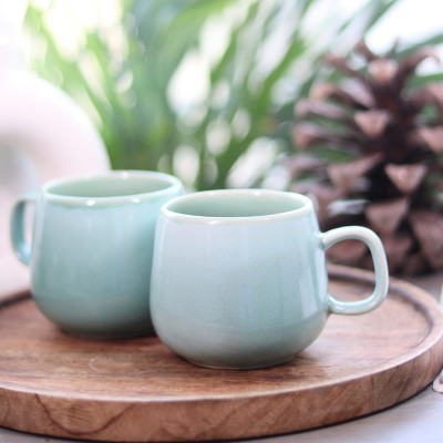 Rare Planet Handcrafted Ceramic Coffee with Elegant Solid Green Design Set of 2 Ceramic Coffee Mug(600 ml, Pack of 2)