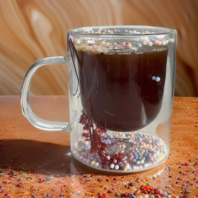 papita Maroon Heat Resistant Double Wall Glass Coffees (Pack of 1) Glass Coffee Mug(350 ml)