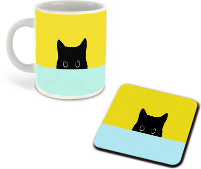 whats your kick new-wyk_CSK Cat Lover White Ceramic Coffee With Coaster -D19 Ceramic Coffee Mug(325 ml)
