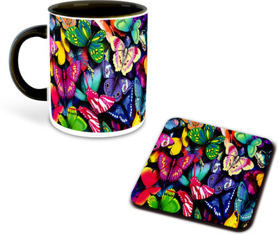 whats your kick new-wyk_Butterfly Lover Printed Black Coffee With Coaster-D8 Ceramic Coffee Mug(325 ml)